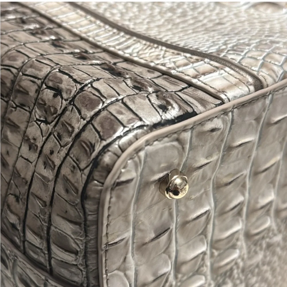 Elegant Brahmin Silver Crocodile Embossed Satchel and Wallet Set